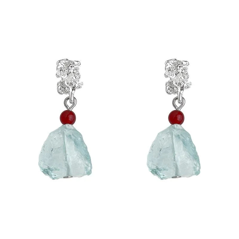 Vacation Style Irregular Geometric Blue Crystal Red Agate Copper Drop Earrings