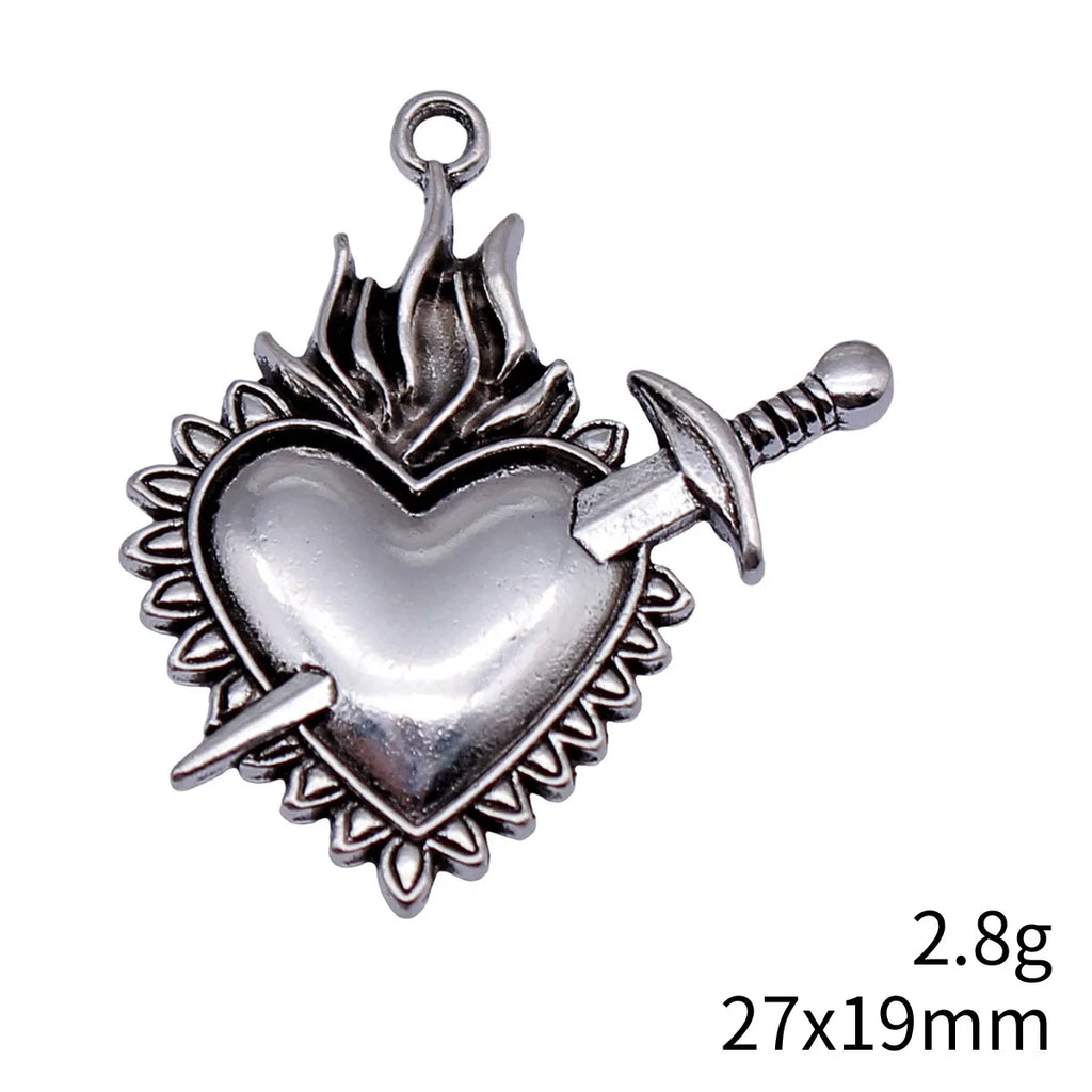 27x19mm 2.8g Antique Silver Tone Zinc Alloy Gothic Sword in Heart Charm Pendant for DIY Jewelry
