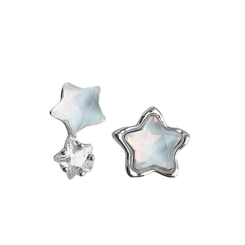Fresh Dainty Star Stud Earrings Copper Glass Crystal Micro Pave Zircon Cute Minimalist Jewelry
