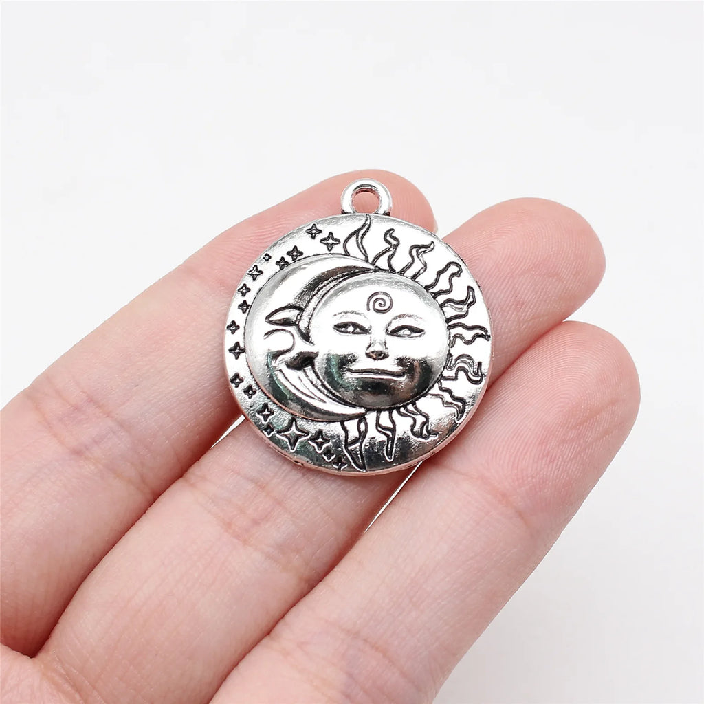 29x25mm 2.6g Zinc Alloy Human Face Sun Moon Charm Pendant for Necklace Bracelet Earring DIY Jewelry