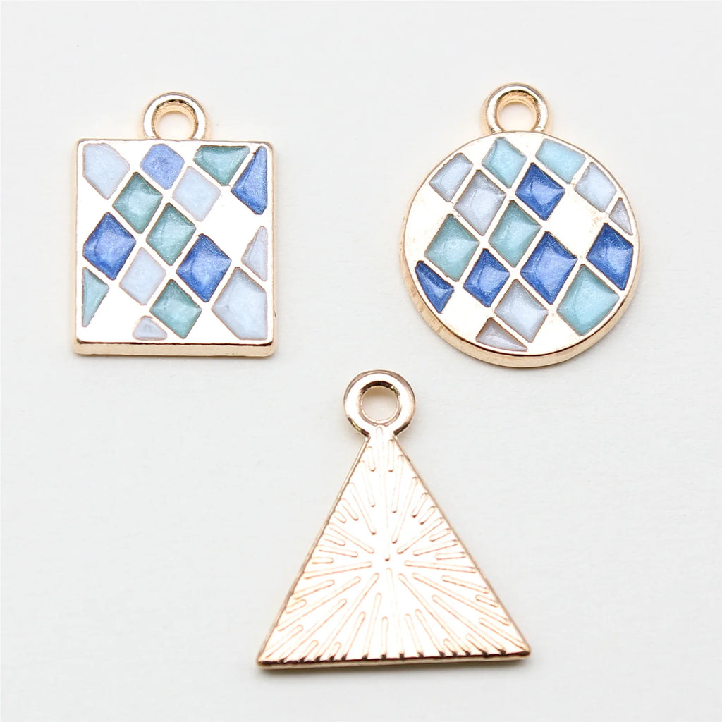 17x14mm 1.4g Multicolor Zinc Alloy Geometric Mosaic Square Triangle Round Charm Pendant for DIY Jewelry