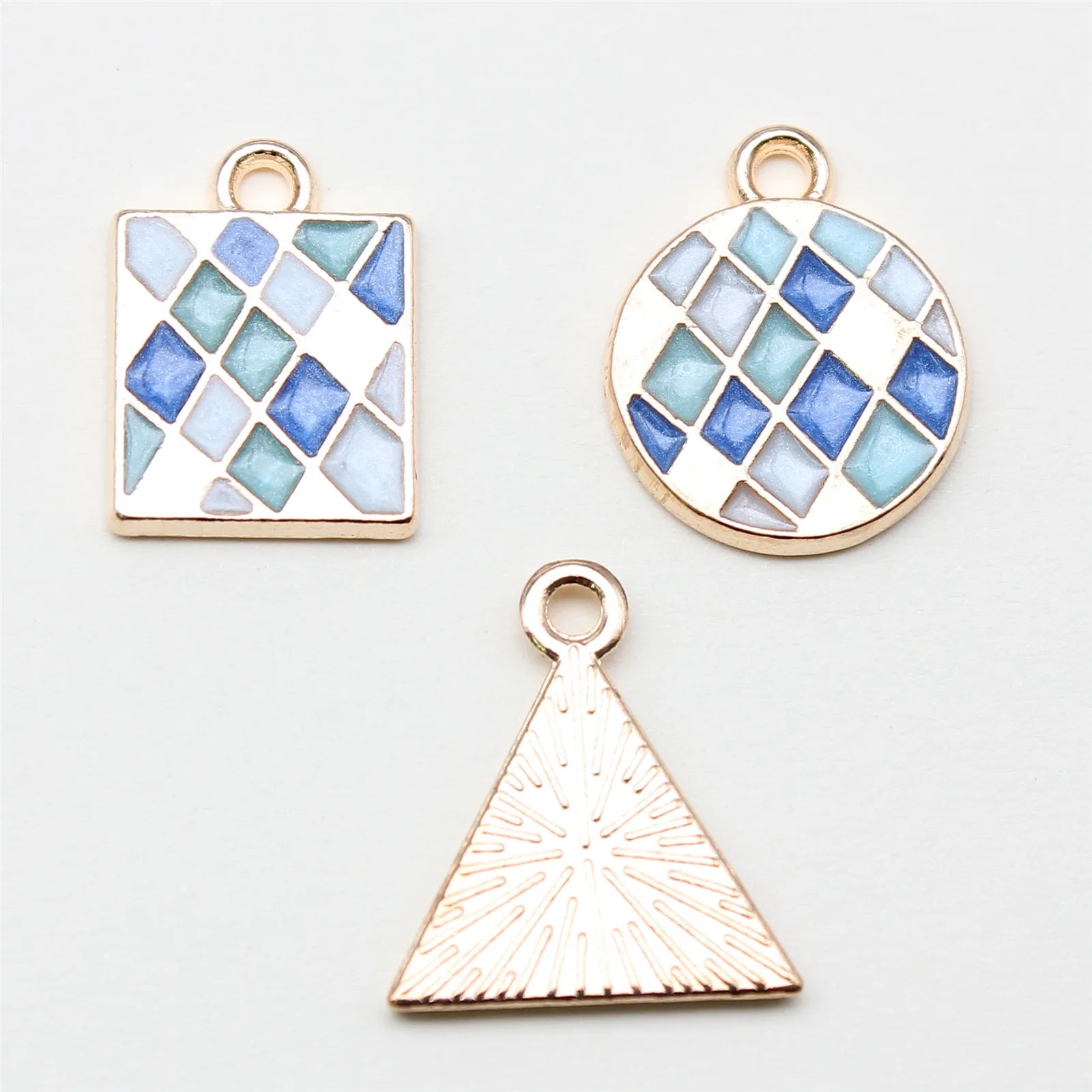 17x14mm 1.4g Multicolor Zinc Alloy Geometric Mosaic Square Triangle Round Charm Pendant for DIY Jewelry