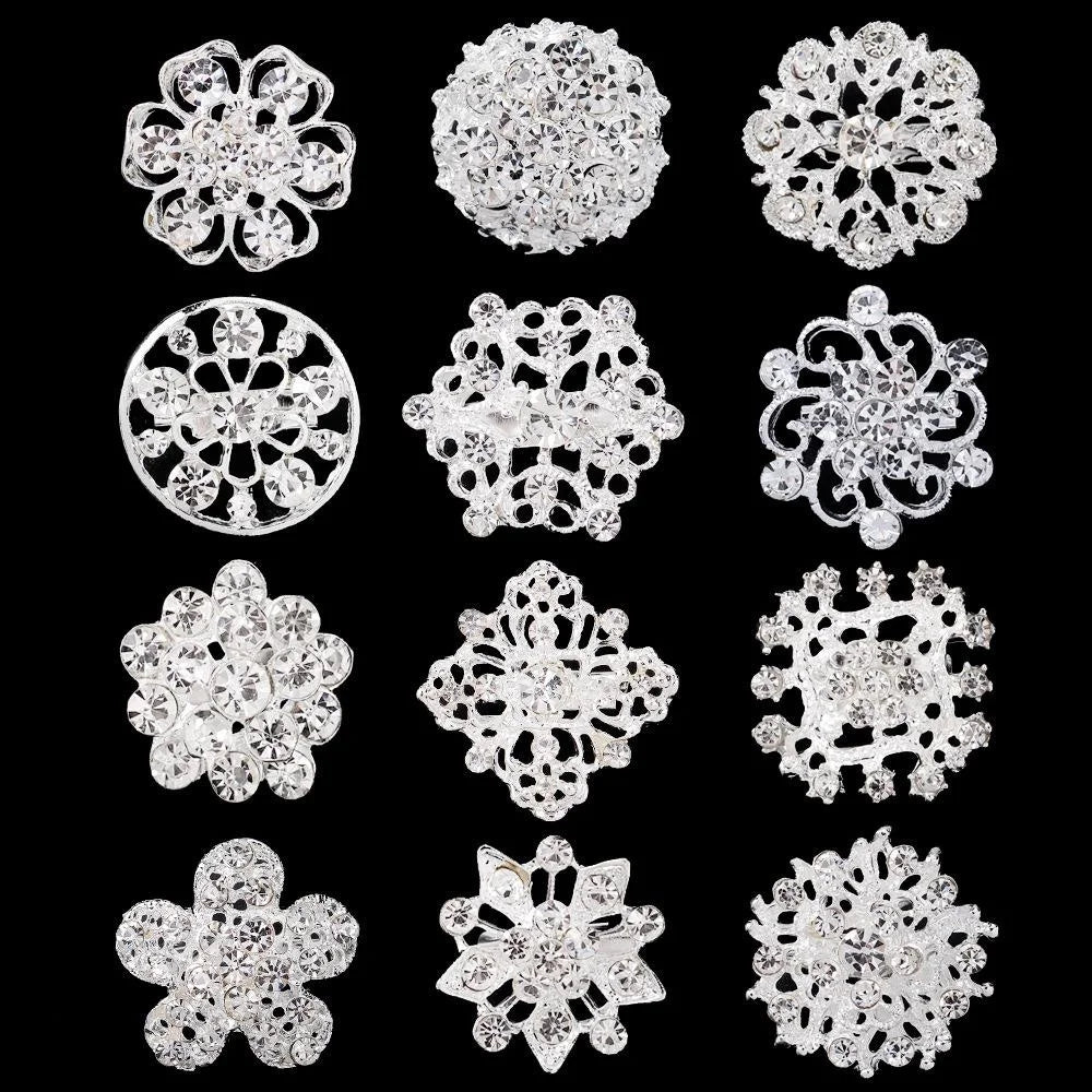 Elegant Korean Style Rhinestone Flower Brooch Pin, Silver Alloy Lapel Corsage For Women Suit Accessory Gift