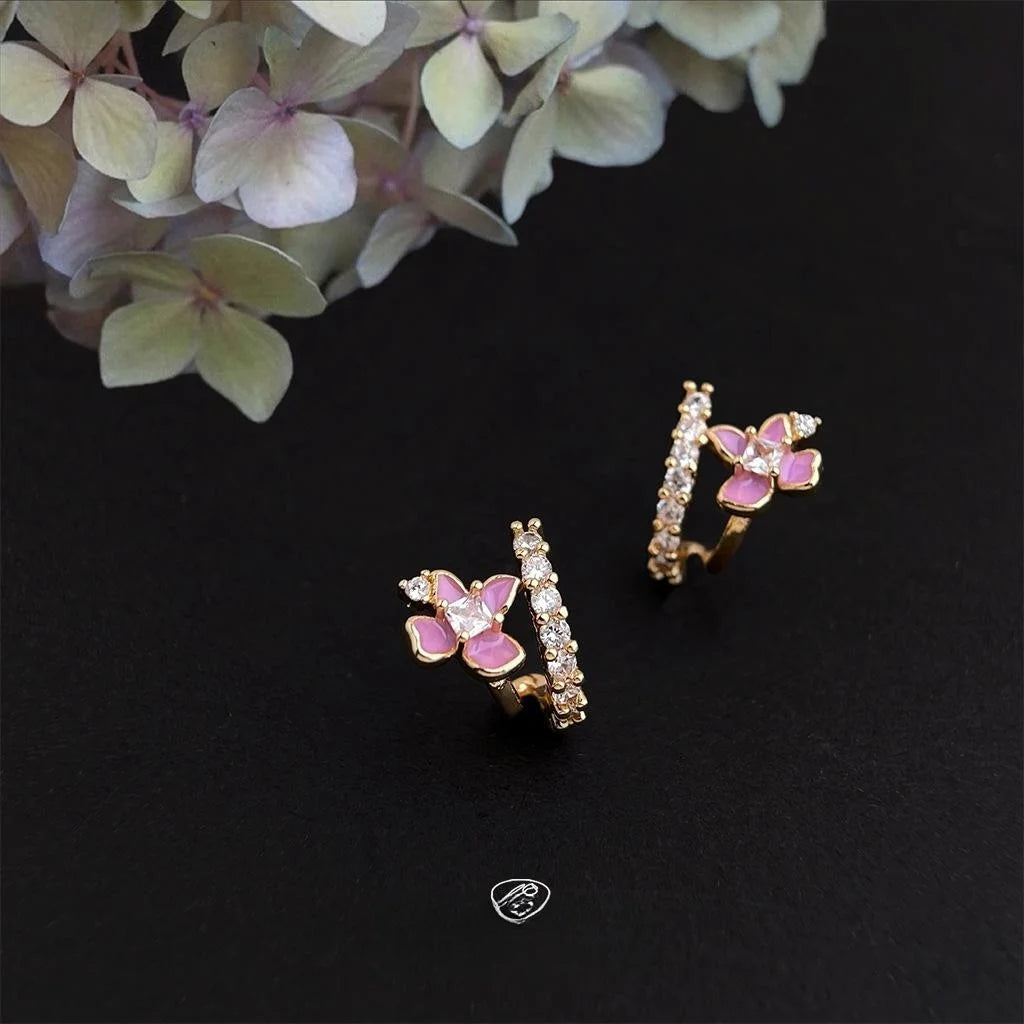 14K Gold Plated Copper Hydrangea Enamel Micro Pave Zircon Stud Earrings Pastoral Sweet Style