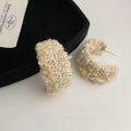 Fuzzy Yarn Wrapped Copper C Shape Geometric Hoop Earrings For Women Winter Chic Commute Jewelry