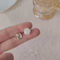 Asymmetric Coin And Rose Resin Stud Earrings With 14K Gold Plated For Women