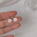 14K Gold Plated Copper Small White Flower Stud Earrings Fresh Forest Style Summer Jewelry