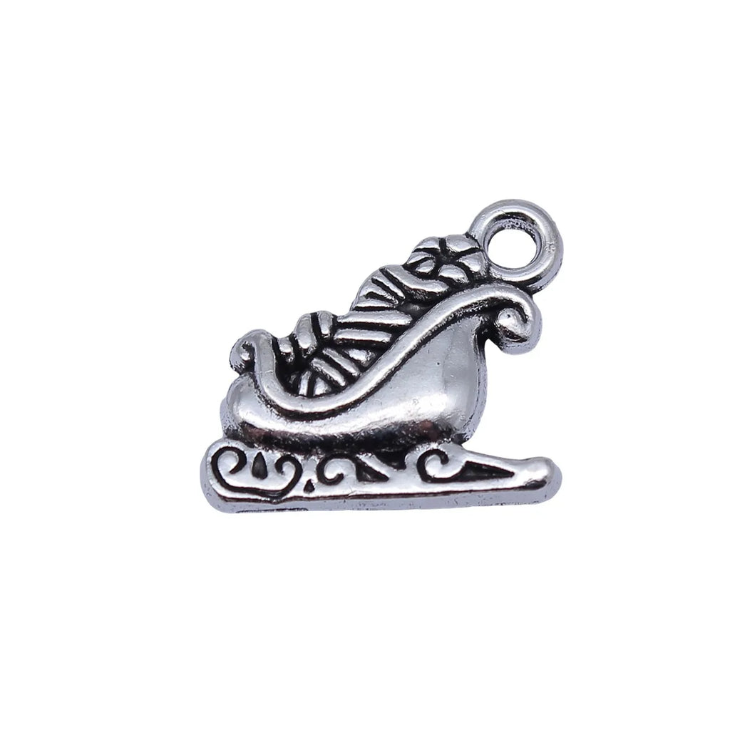 18x17mm 1.45g Antique Silver Zinc Alloy Christmas Sleigh Charm Pendant for DIY Jewelry Making