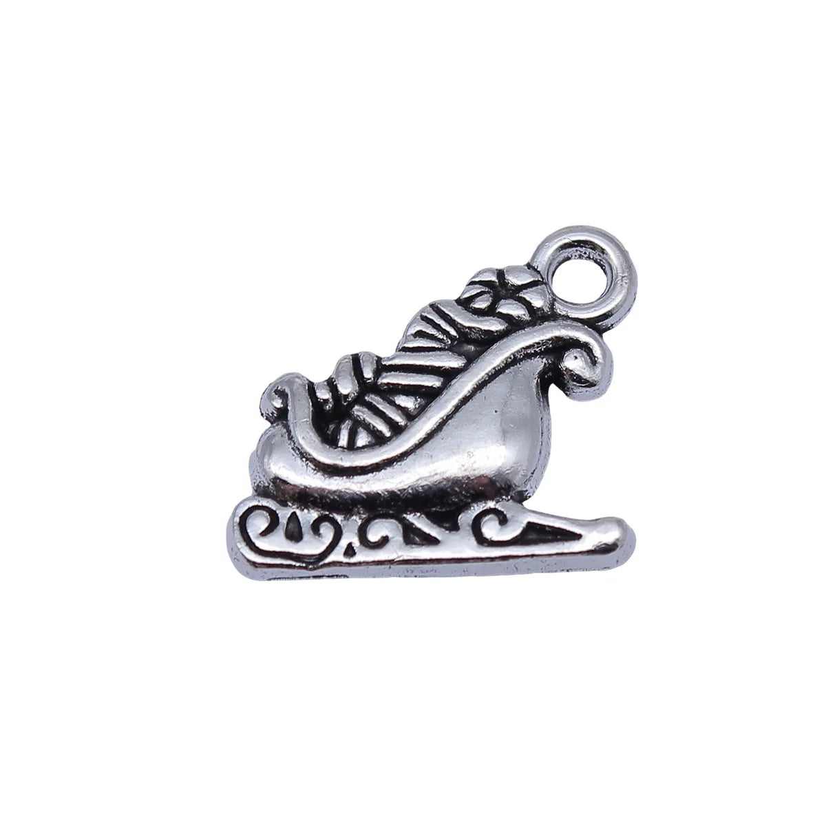 18x17mm 1.45g Antique Silver Zinc Alloy Christmas Sleigh Charm Pendant for DIY Jewelry Making