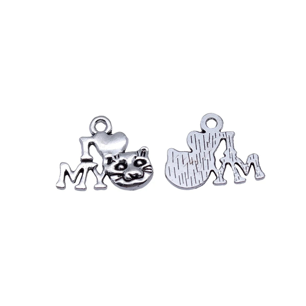17x14mm 0.88g Antique Silver Zinc Alloy I Love My Cat Charm Pendant for DIY Pet Jewelry Making