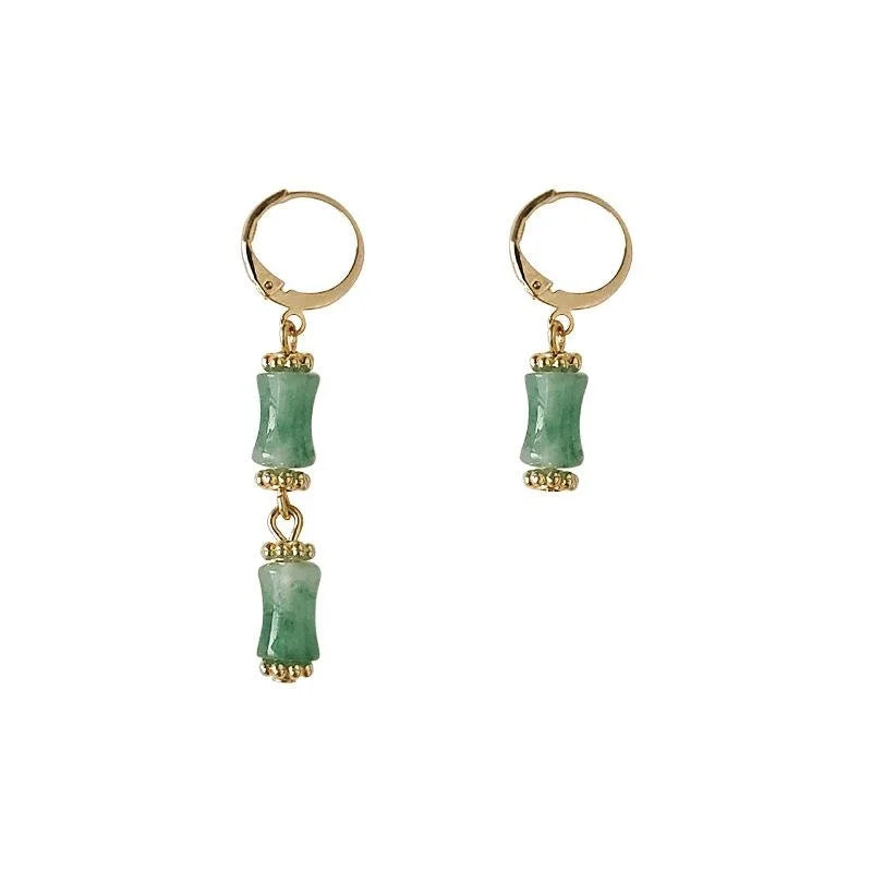 New Chinese Style Green Bamboo Segment Copper Asymmetric Drop Earrings Handmade Geometric Ear Jewelry