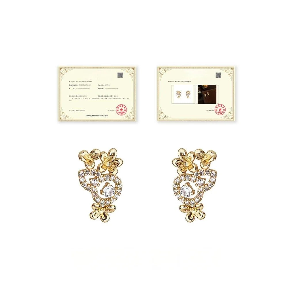Old Money Gold Plated Copper Osmanthus Flower Gourd Zircon Stud Earrings