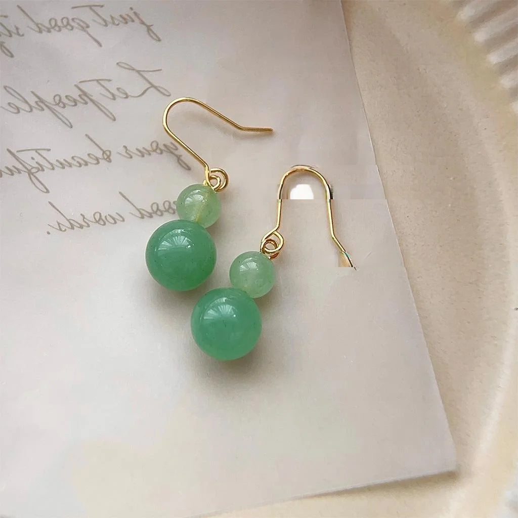 New Chinese Style Green Aventurine Gourd Drop Earrings Handmade Natural Stone Jewelry