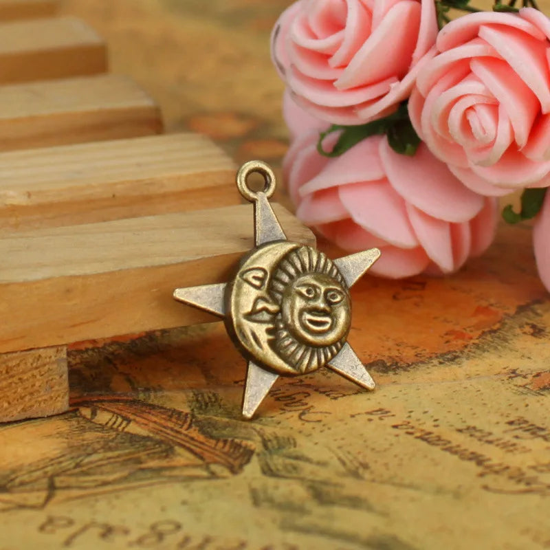 27x25MM Antique Silver Zinc Alloy Star Moon Sun Charm Pendant for DIY Necklace Bracelet Jewelry Making