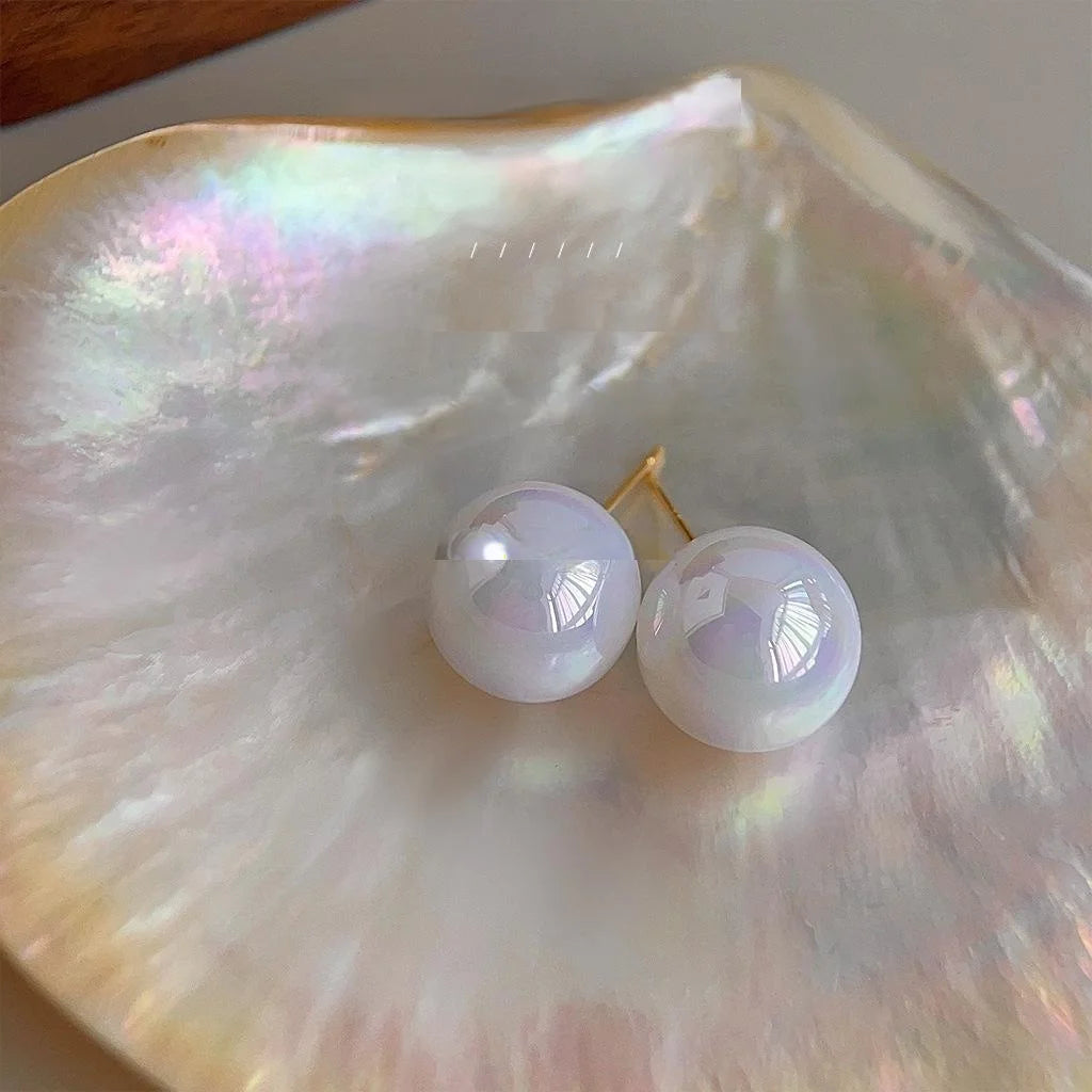 French Style Round Faux Pearl Stud Earrings, Versatile Minimalist Light Luxury Jewelry