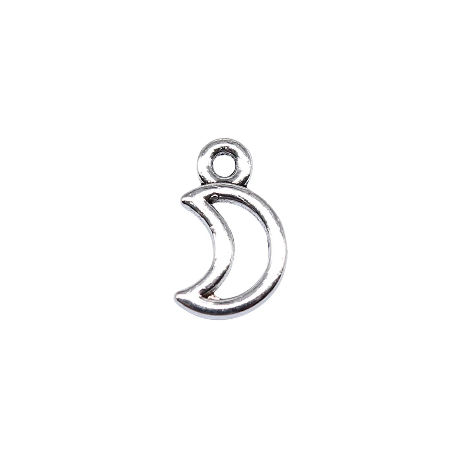 10x6mm 0.23g Antique Silver Tone Zinc Alloy Hollow Moon Charm Pendant for DIY Celestial Jewelry Making