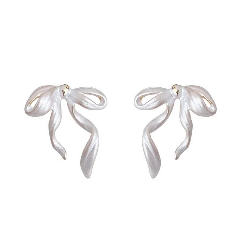White Bow Stud Earrings Copper Minimalist Sweet Commuter Jewelry