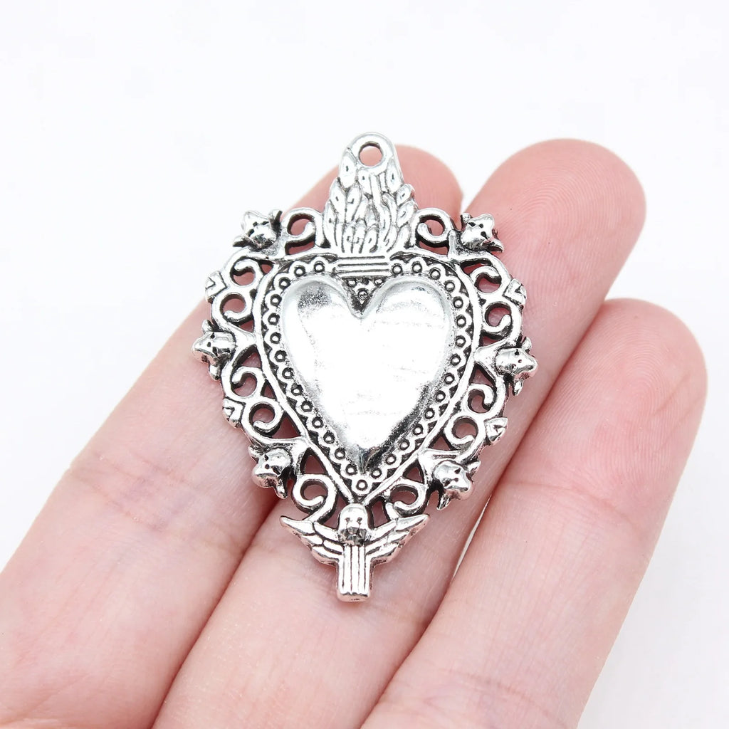 41x29mm 4.8g Multicolor Zinc Alloy Gothic Skull Heart Charm Pendant for DIY Necklace Jewelry