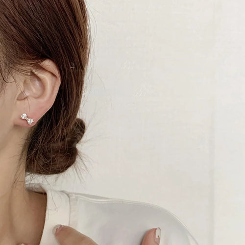 Cute 14K Plated Copper Micro Pave Zircon Bow Stud Earrings Korean Japanese Style