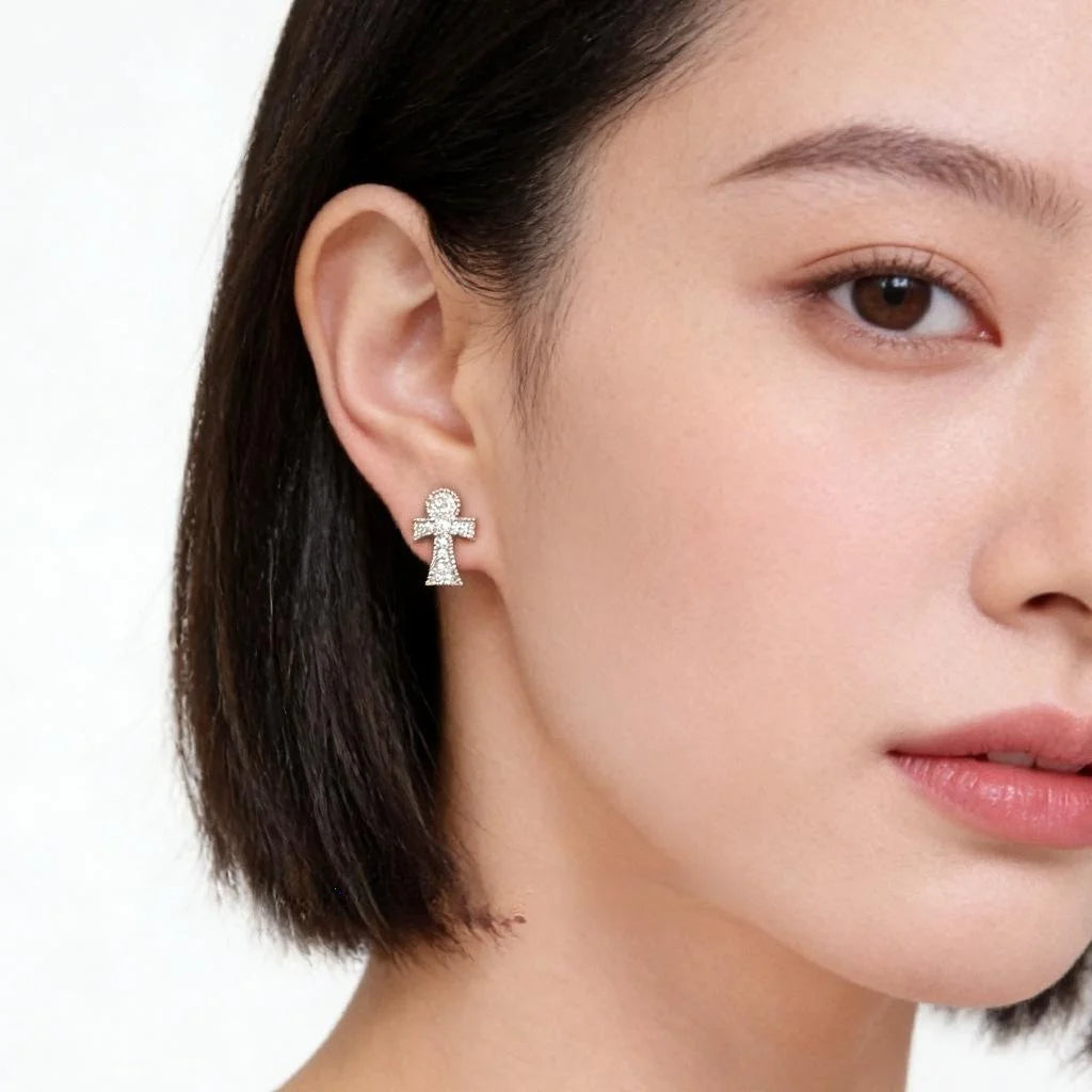 Micro Pave Zircon Cross Stud Earrings Copper Minimalist Niche Geometric Jewelry