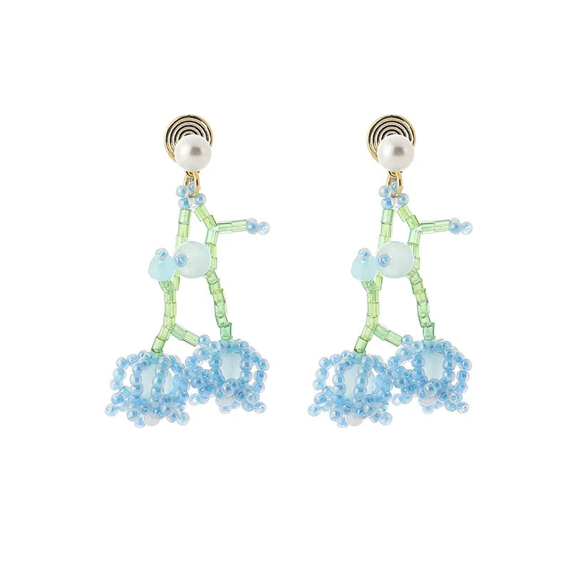 Elegant Blue Lily Of The Valley Beaded Pearl Stud & Clip On No Piercing Handmade Flower Drop Earrings