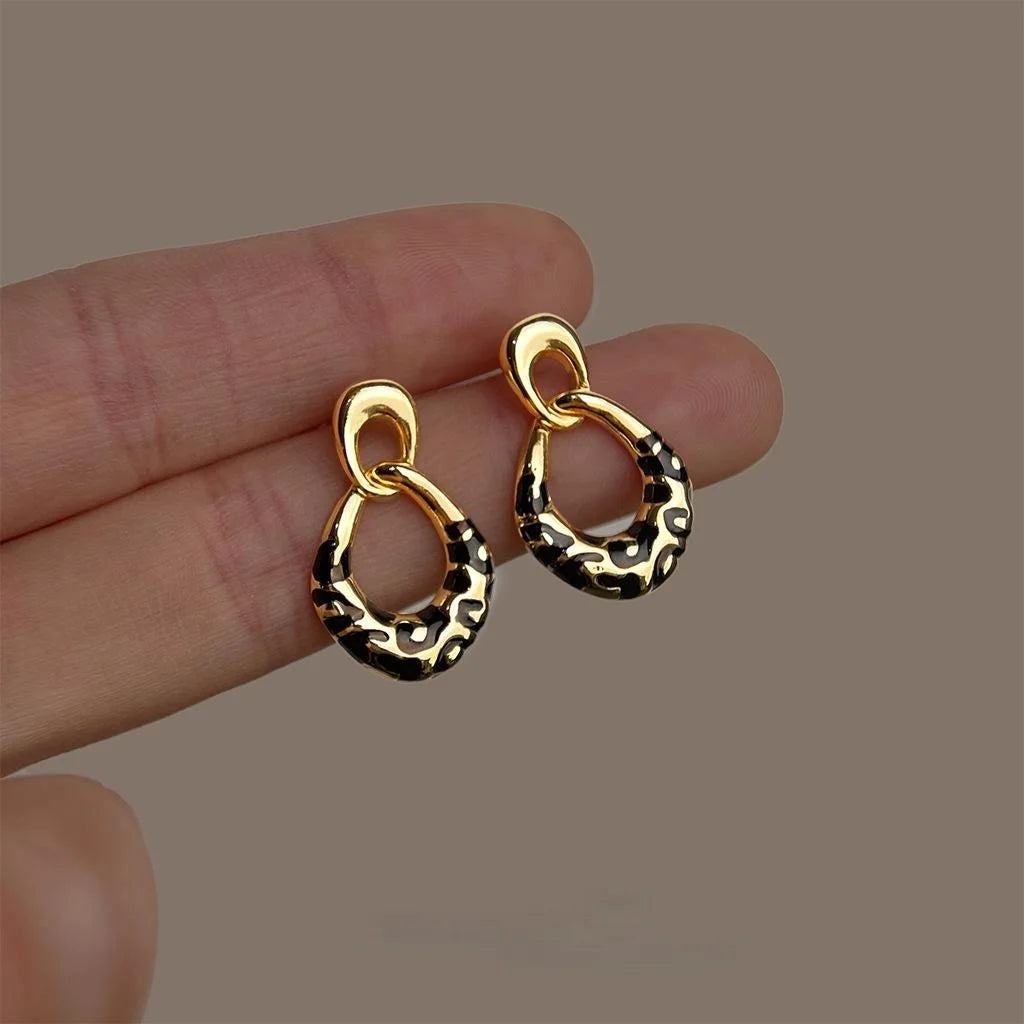 Vintage Enamel Glazed Rhombus Geometric Hollow Eco Copper Drop Earrings