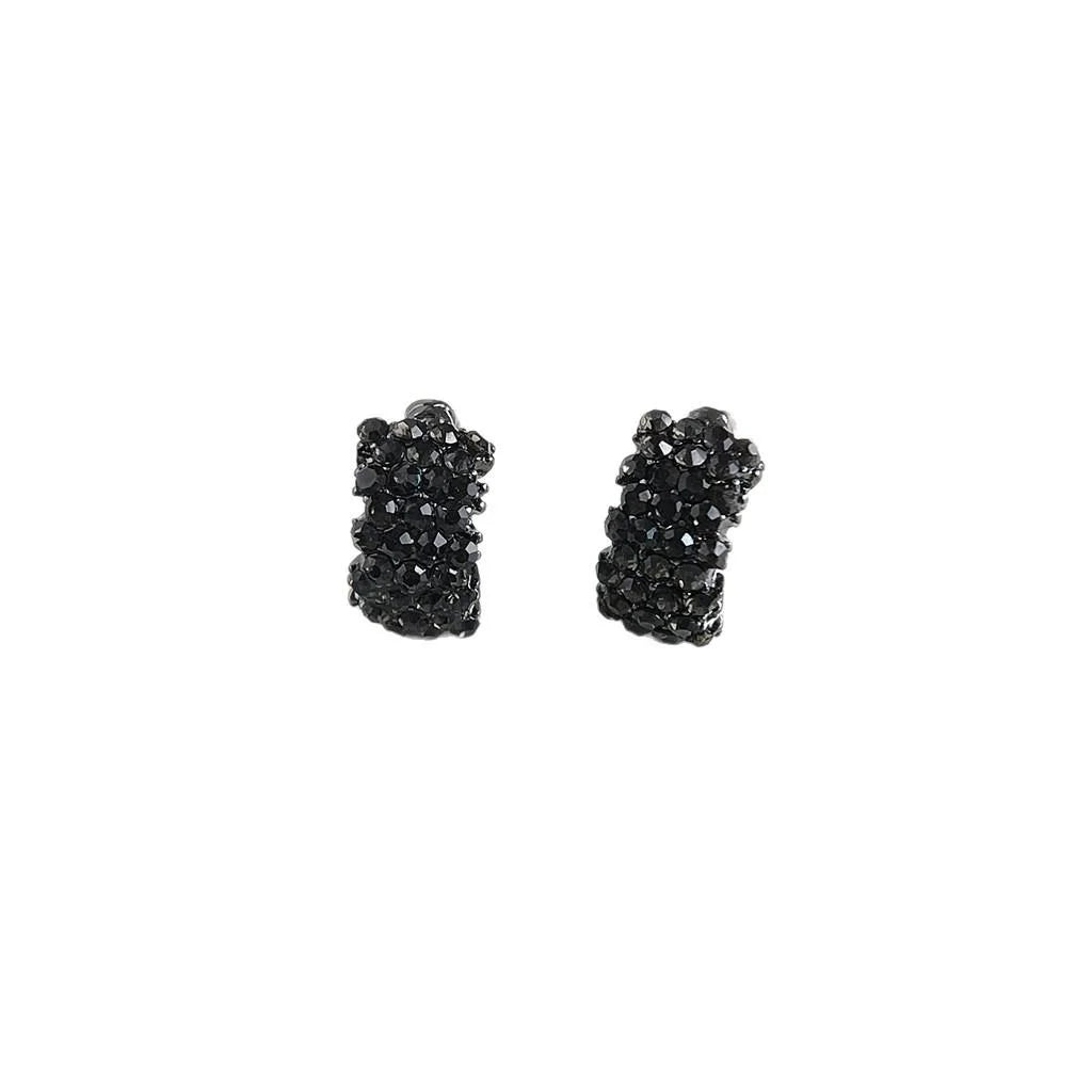 Dark Pave Rhinestone Geometric Square Alloy Stud Earrings For Women, Silver Plated Korean Style