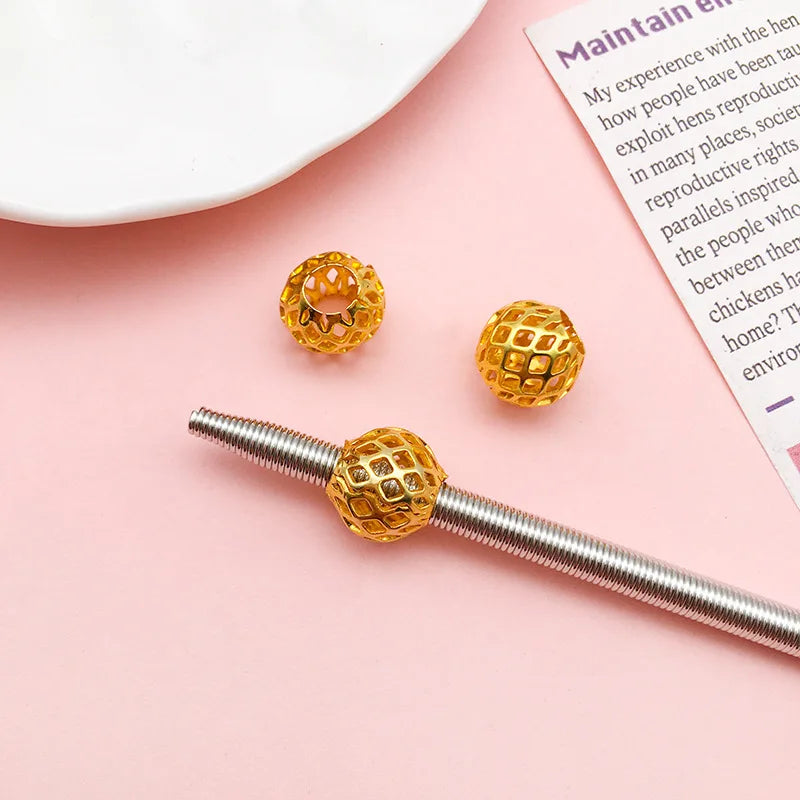 Copper Alloy Hollow Flower Ball Spacer Beads with Large Hole for DIY Earrings and Keychain Jewelry — 8mm