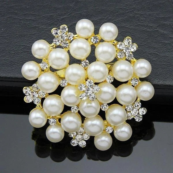 Elegant Pearl And Rhinestone Flower Bouquet Brooch, Alloy Lapel Pin Corsage For Women's Suit Accessory Gift