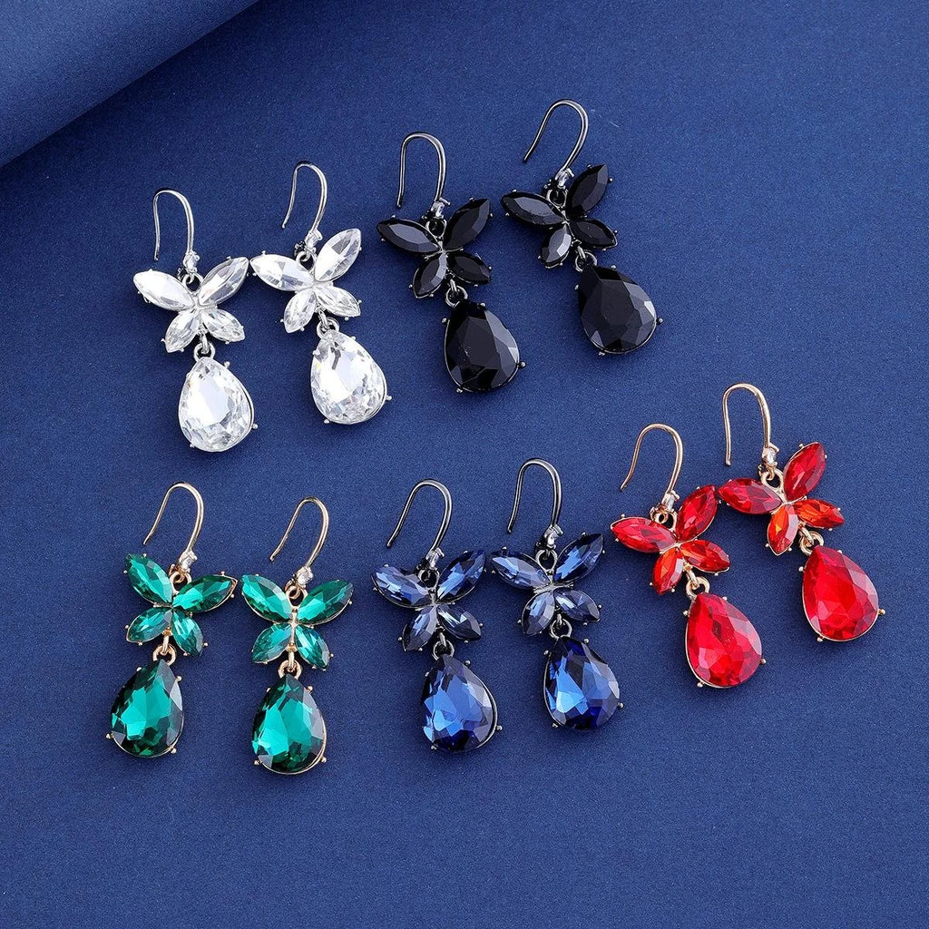 Elegant Blue Crystal Butterfly Teardrop Hook Earrings With Zircon Accents For Wedding Party Banquet Gift