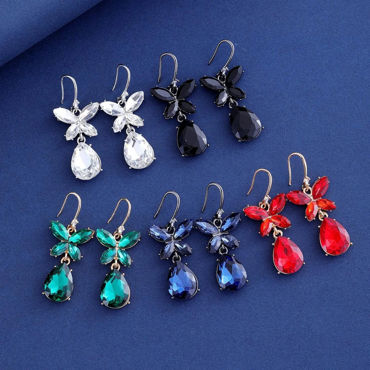 Elegant Blue Crystal Butterfly Teardrop Hook Earrings With Zircon Accents For Wedding Party Banquet Gift