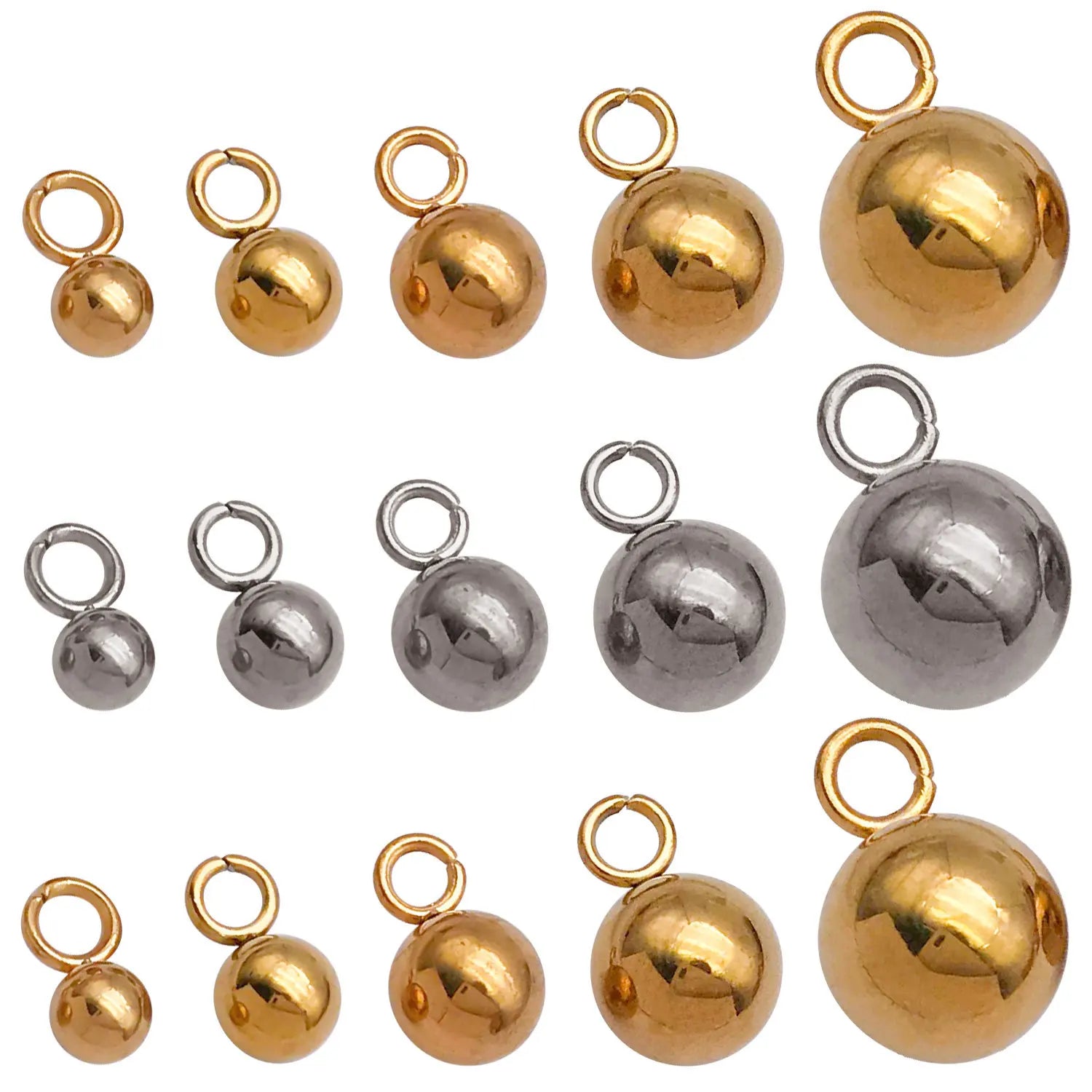 Gold Stainless Steel Round Ball Bead End Bead for DIY Necklace Bracelet