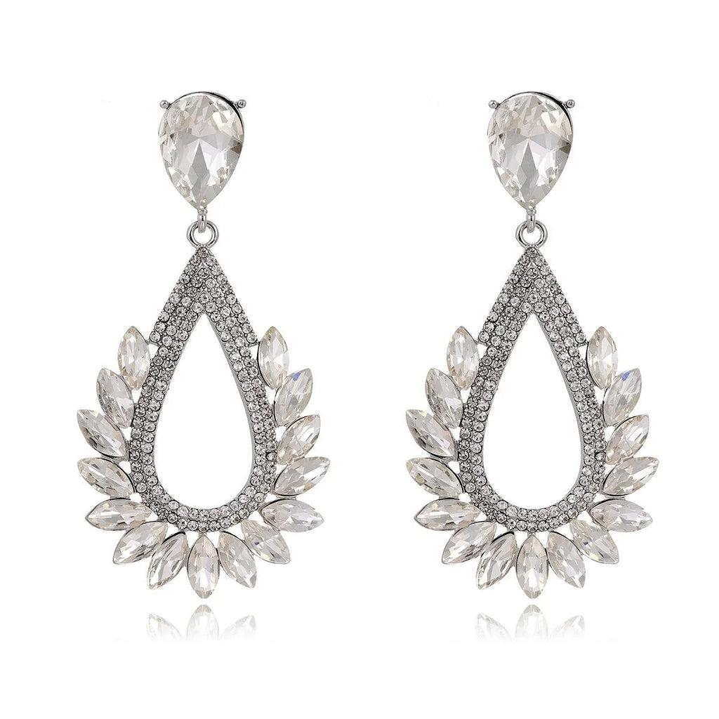 Luxury Green Teardrop Crystal Rhinestone Chandelier Earrings For Women Wedding Party Banquet Gift