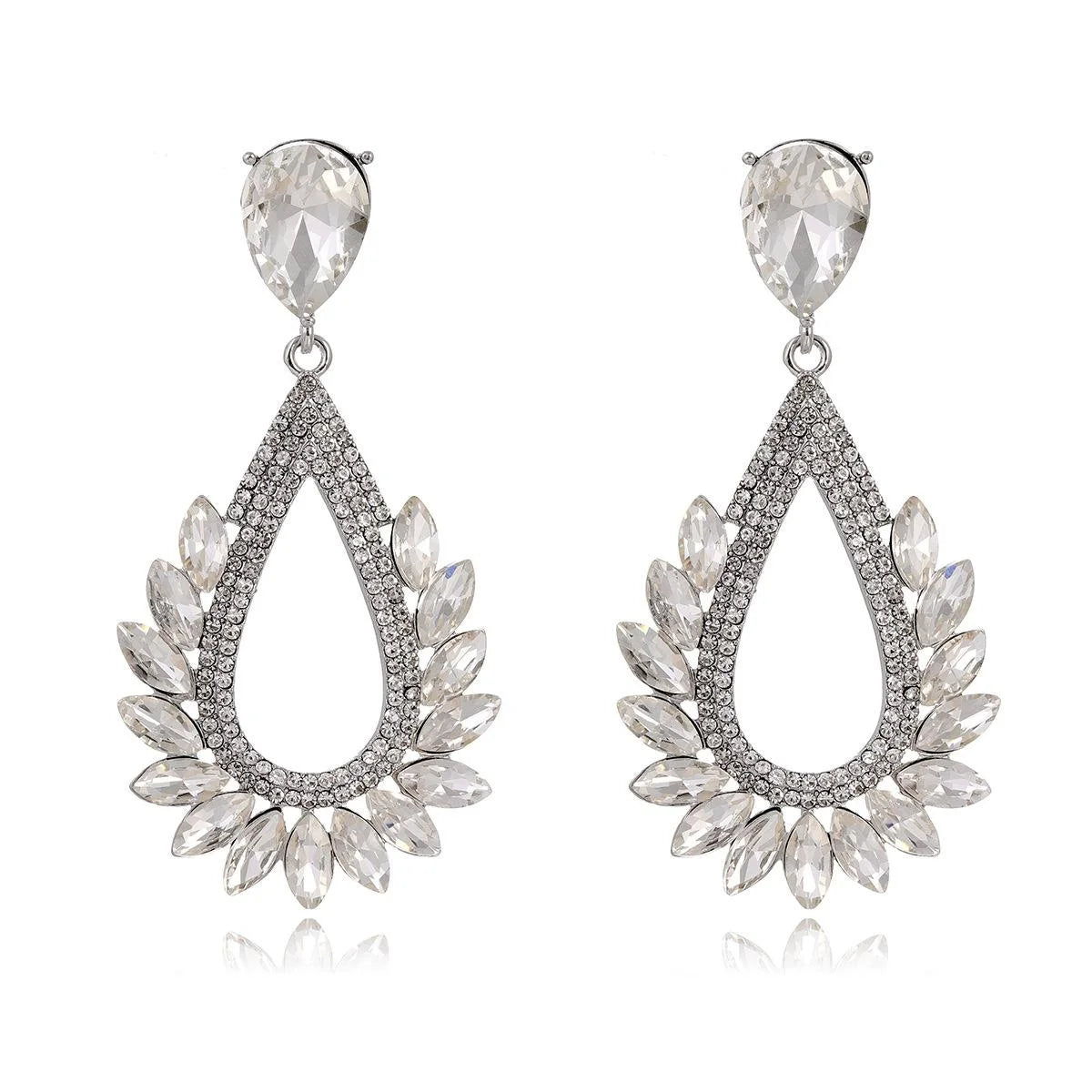 Luxury Green Teardrop Crystal Rhinestone Chandelier Earrings For Women Wedding Party Banquet Gift