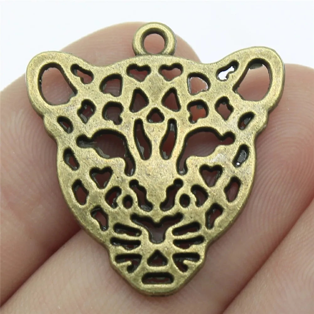 28x26mm 3g Multicolor Zinc Alloy Leopard Head Charm Pendant for DIY Animal Jewelry Accessories