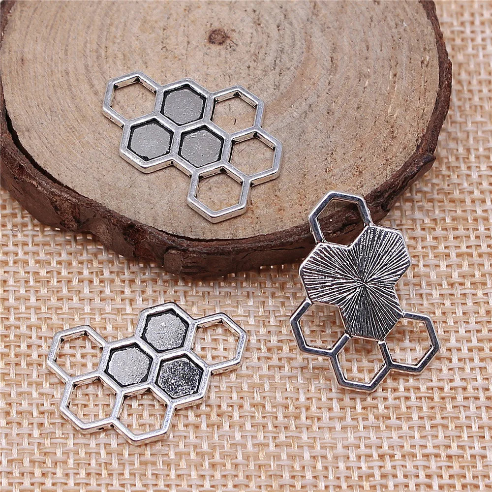 25x17mm 1.5g Antique Silver Zinc Alloy Honeycomb Charm Pendant for DIY Necklace Bracelet Making