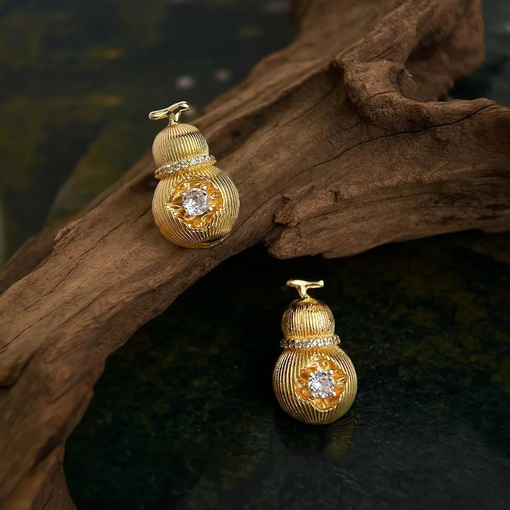 Premium Micro Pave Zircon Gourd Stud Earrings With Copper Alloy Posts