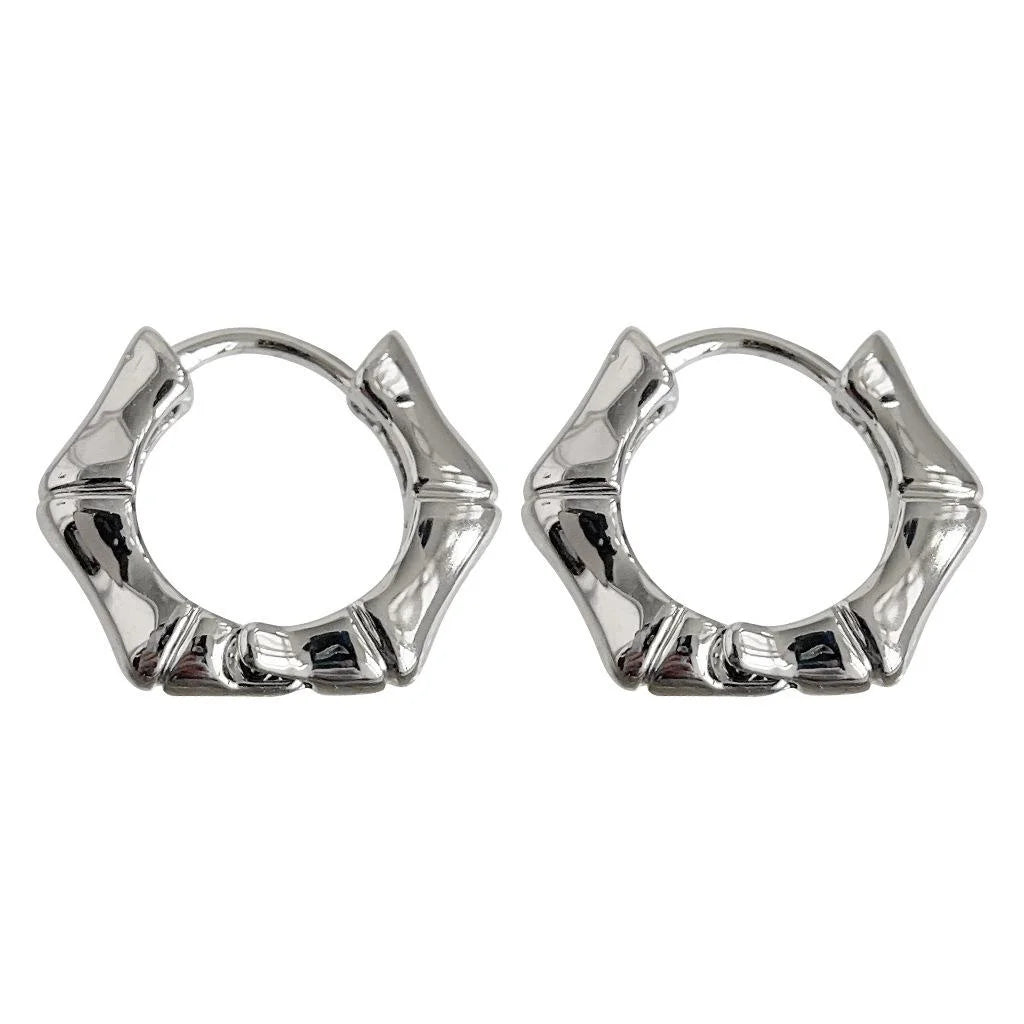 New Chinese Style Bamboo Joint Copper Stud Earrings Minimalist Smooth Hoop Commuter Jewelry