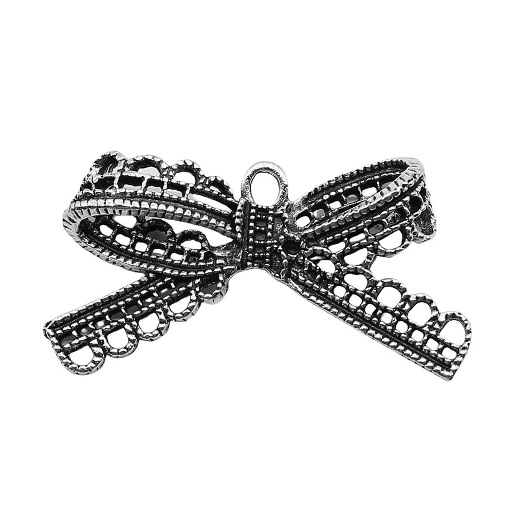 40x25mm 5g Antique Silver Zinc Alloy Bowknot Butterfly Charm Pendant for Bracelet Necklace DIY Jewelry Making