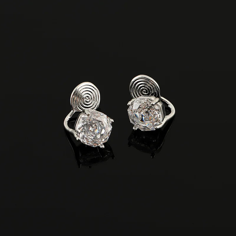 Elegant Spiral Disc Rose Cut Zircon Alloy Stud & Clip On No Piercing Women's Fashion Earrings