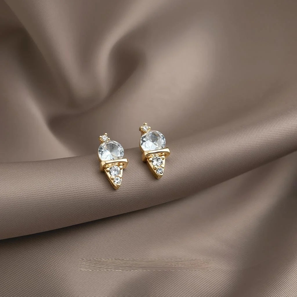 Mini Micro Pave Zircon 14K Gold Plated Copper Ice Cream Stud Earrings Sweet Jewelry