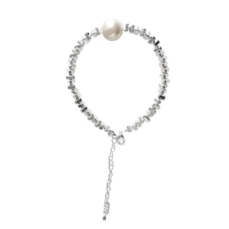 Light Luxury Irregular Geometric Synthetic Black Stone Glass Pearl Collarbone Necklace