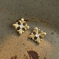 14K Plated Copper Floral Leaf Geometric Stud Earrings Minimalist Designer Jewelry
