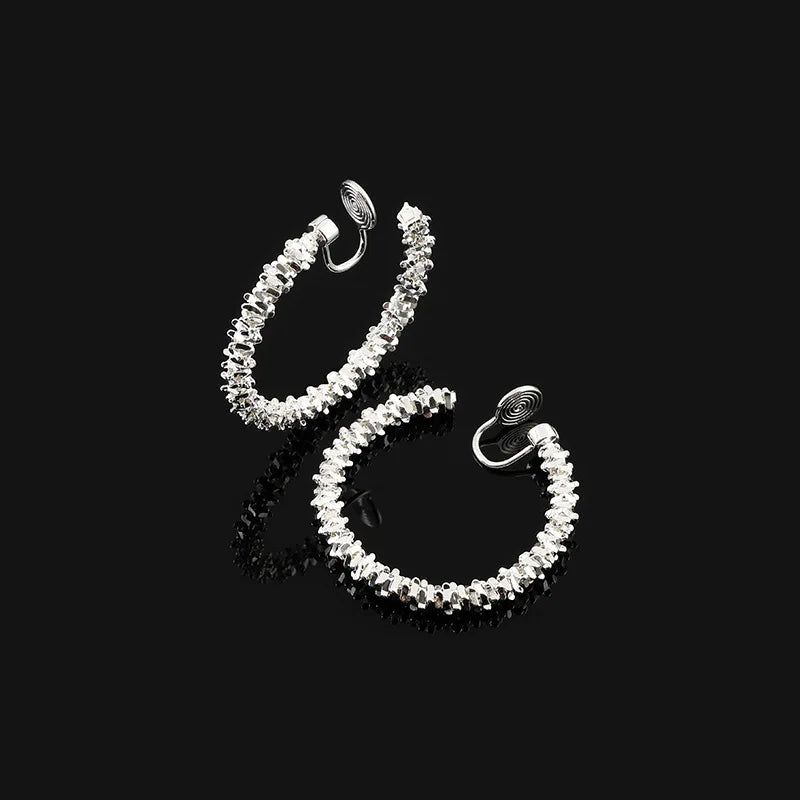 Vintage Silver Alloy Textured Round Hoop Stud & Clip On No Piercing Spiral Circle Ear Clip Earrings