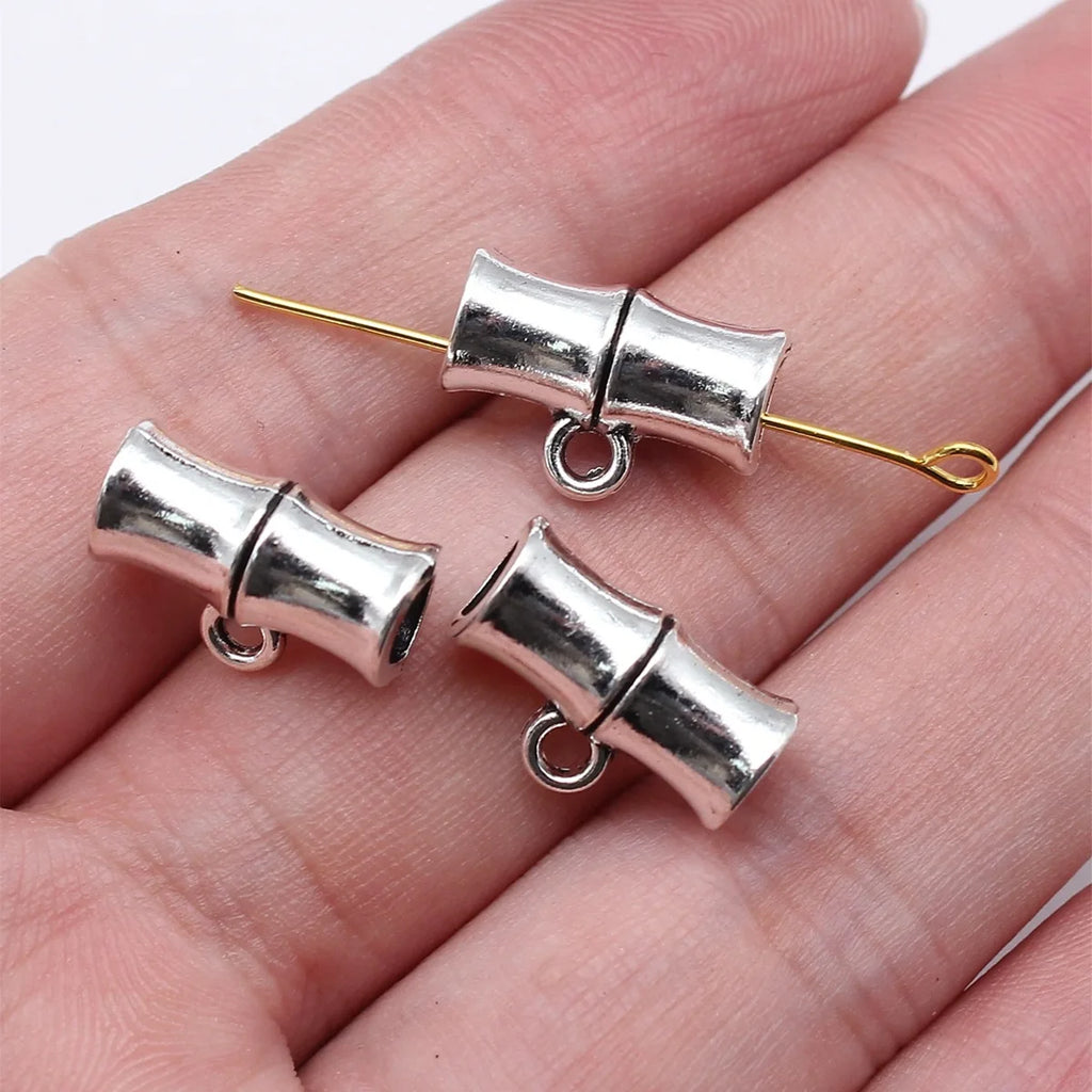 15x10x7mm 1.5g Antique Silver Zinc Alloy Bamboo Three Hole Connector Charm for DIY Jewelry Making