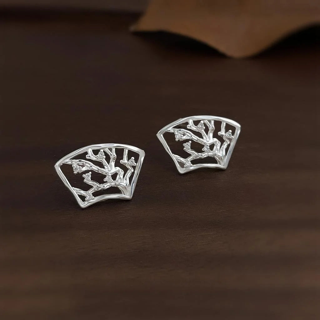 New Chinese Style Geometric Line Plum Blossom Copper Stud Earrings