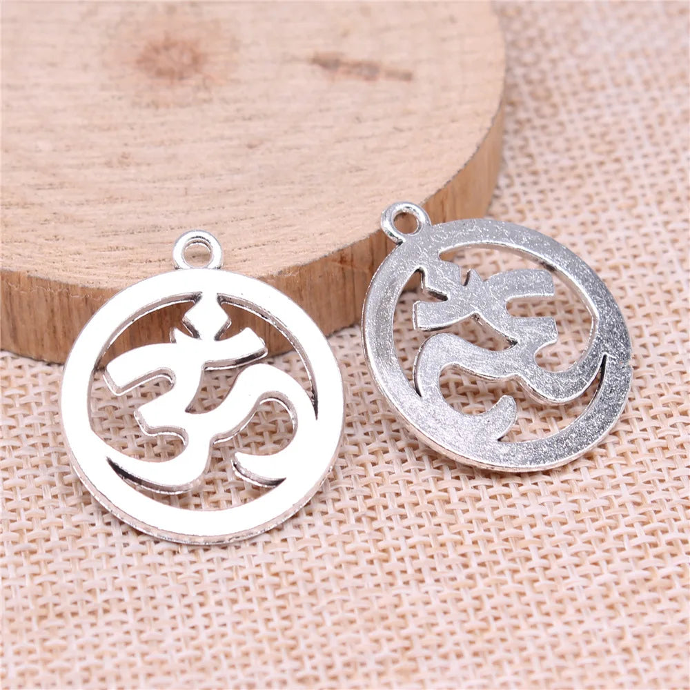 25mm 3.8g Multicolor Zinc Alloy OM Symbol Charm Pendant for DIY Yoga Necklace Jewelry Making