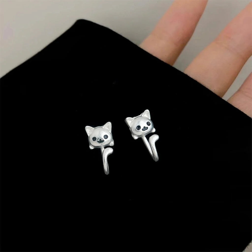 Cute Back Hanging Cat Stud Earrings Copper Cream Sweet Girl Animal Jewelry