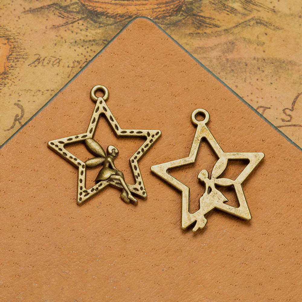 25MM Antique Silver Zinc Alloy Star Butterfly Angel Charm Pendant for DIY Necklace Bracelet Jewelry Making