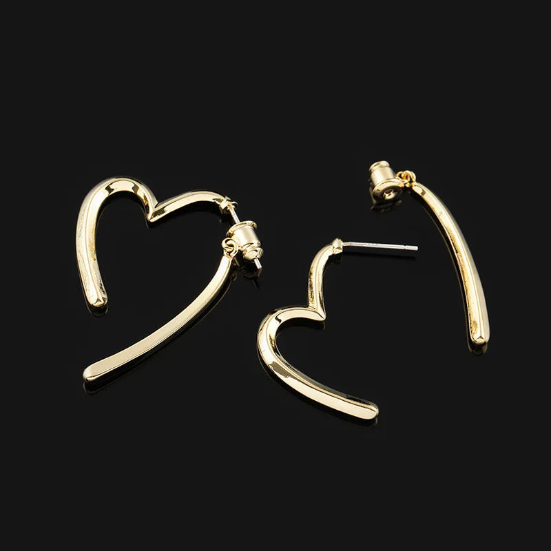 Elegant Silver Alloy Heart Hoop Stud & Clip On No Piercing Back Hanging Minimalist Earrings
